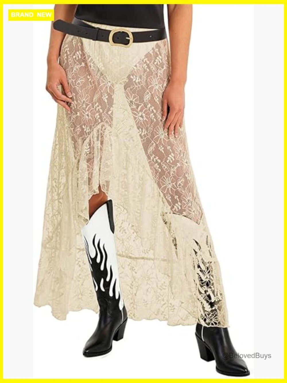 Lace High Low Maxi Skirt Y2K Beach Cover-up Sheer Asymmetrical Long - Picture 1 of 7